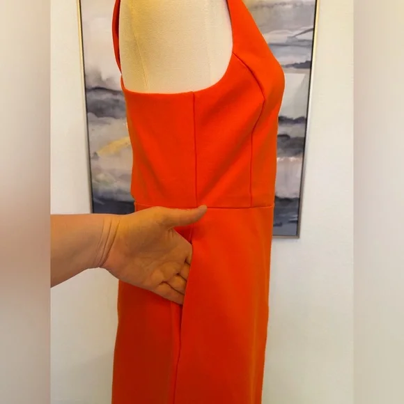 Banana Republic Vibrant Coral/Orange Cross Back Design Midi Dress - Picture 3 of 14